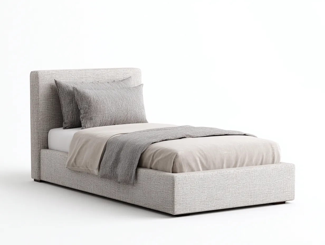 Einzelbett - Stoff-Holz - 205x95x110 cm - Hellgrau - Modern-Cottahut