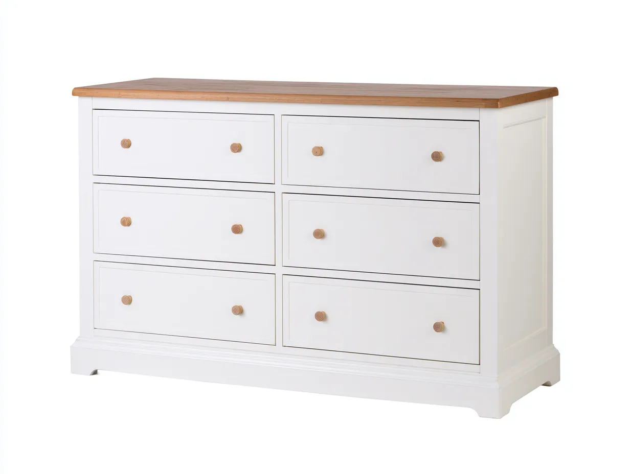 Kommode mit Schubladen-Holz-MDF-118x42x78 cm-Weiß-Natur-Landhausstil-Cottahut