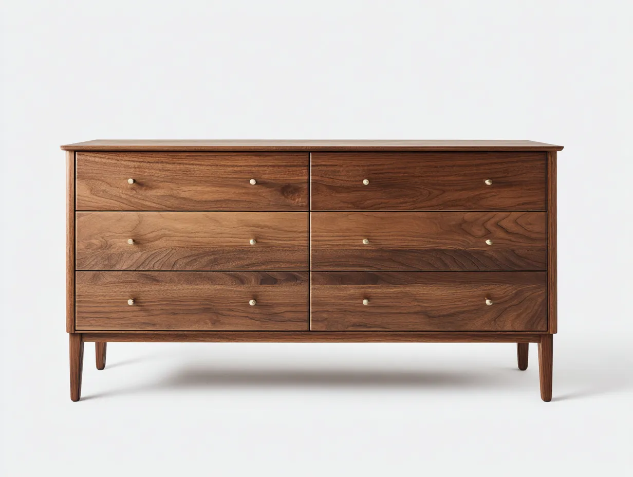 Kommode mit Schubladen-Holz-Massivholz-148x44x76 cm-Nussbaum-Moderner Mid-Century-Stil-Cottahut