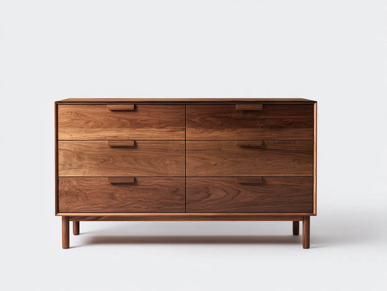Kommode mit Schubladen-Holz-Massivholz-152x46x74 cm-Nussbaum-Moderner Mid-Century-Stil-Cottahut