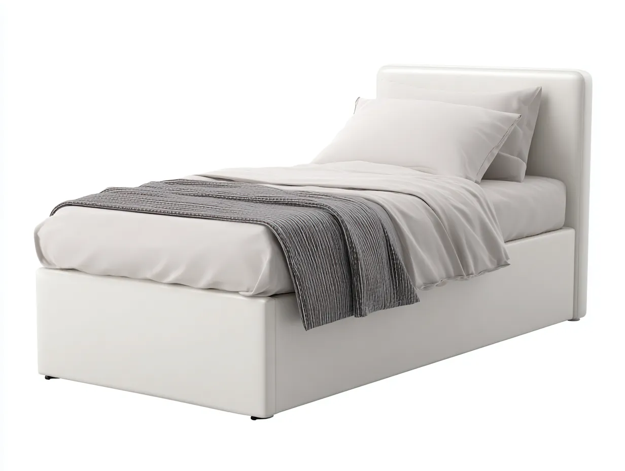 Einzelbett - Kunstleder-Holz - 204x94x102 cm - Weiß - Modern-Cottahut