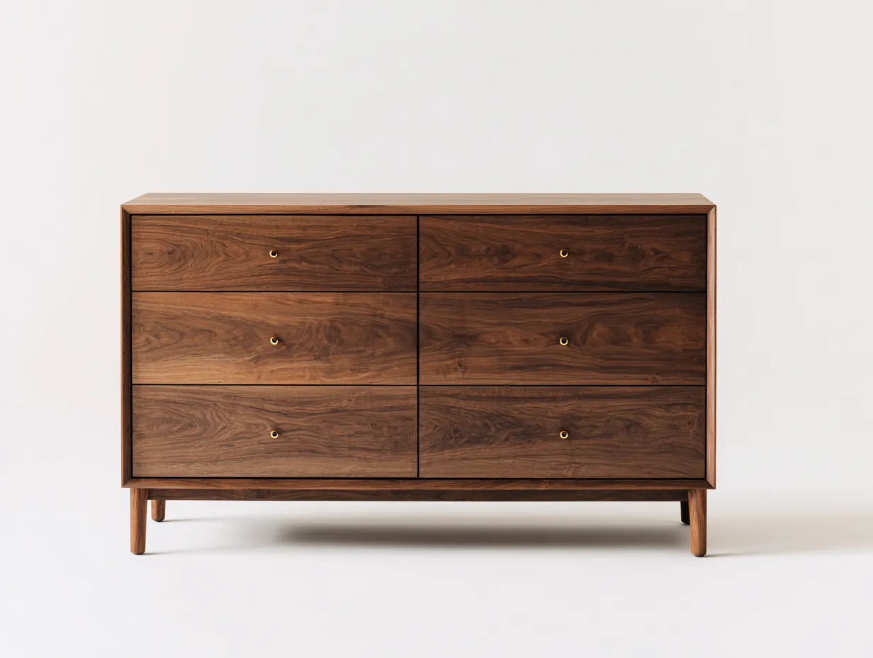Kommode mit Schubladen-Holz-Massivholz-150x45x78 cm-Nussbaum-Moderner Mid-Century-Stil-Cottahut