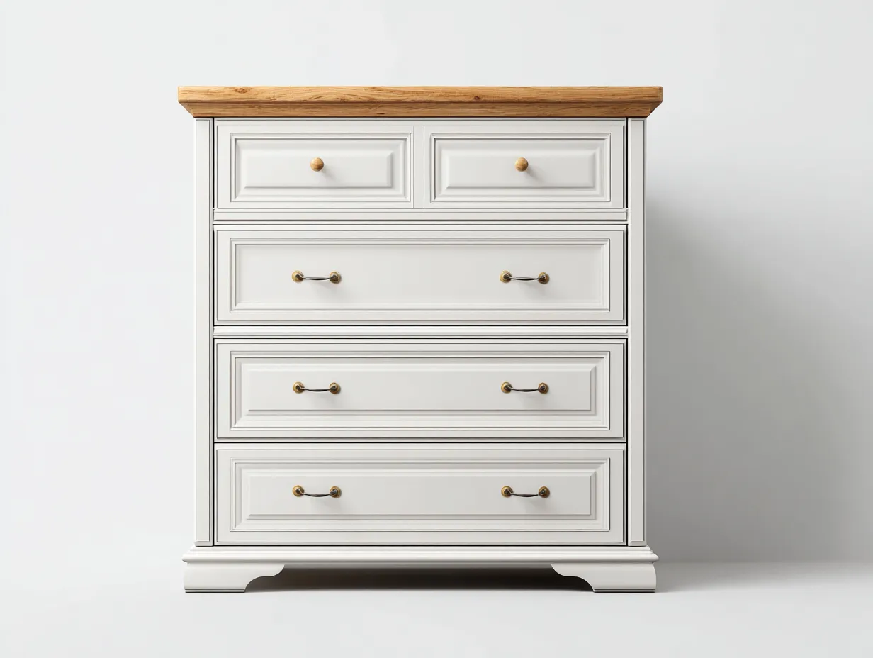 Kommode mit Schubladen-Holz-MDF-92x45x102 cm-Weiß-Natur-Klassischer Landhausstil-Cottahut