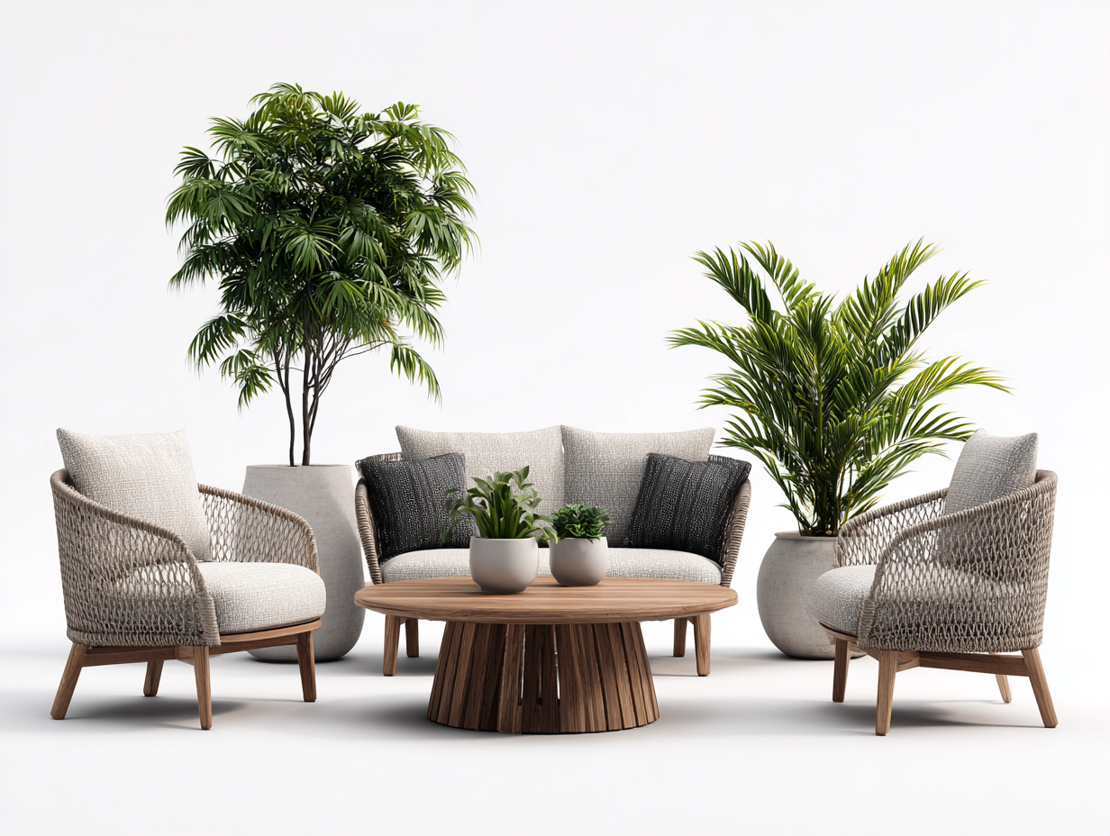 Divani da esterno - corda-legno-tessuto - 190x85x78 cm - grigio chiaro-legno naturale - stile contemporaneo-Nestuply