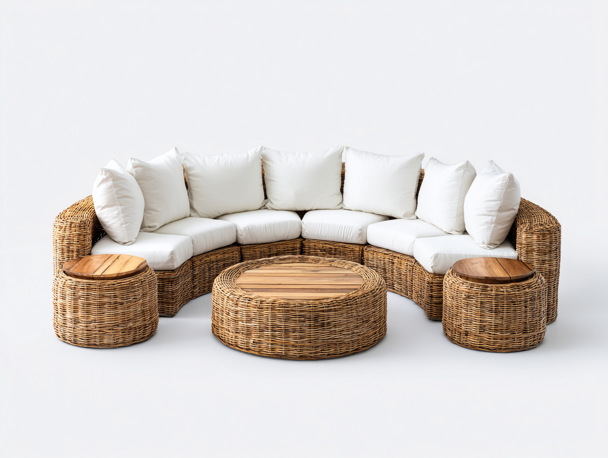 Divani da esterno - rattan-legno-tessuto - 310x160x82 cm - naturale-bianco - stile naturale-Nestuply