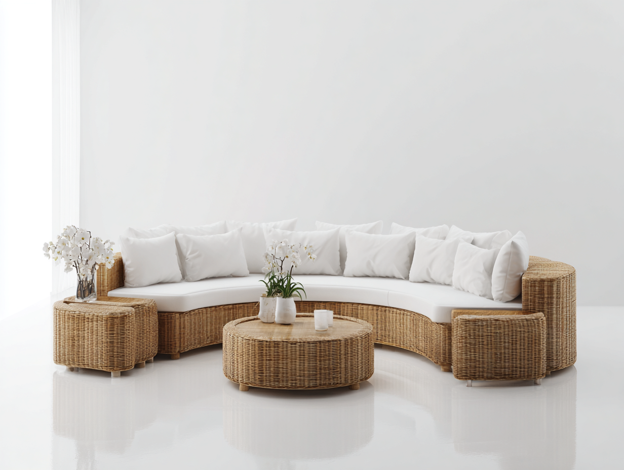 Divani da esterno - rattan-tessuto - 330x165x85 cm - naturale-bianco - design moderno-Nestuply