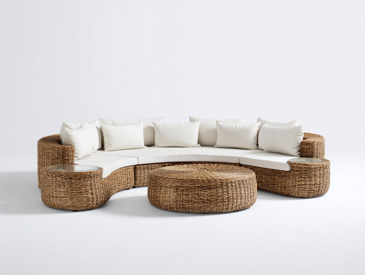 Divani da esterno - rattan-legno-tessuto - 320x165x82 cm - naturale-bianco - stile naturale-Nestuply