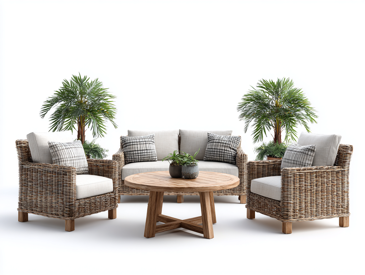 Divani da esterno - rattan-legno-tessuto - 195x90x80 cm - naturale-beige - stile naturale-Nestuply