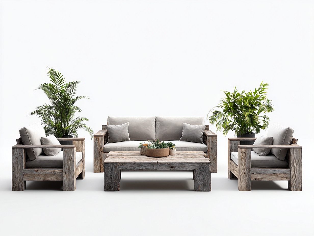 Divani da esterno - legno-tessuto - 240x90x75 cm - grigio-legno naturale - stile contemporaneo-Nestuply