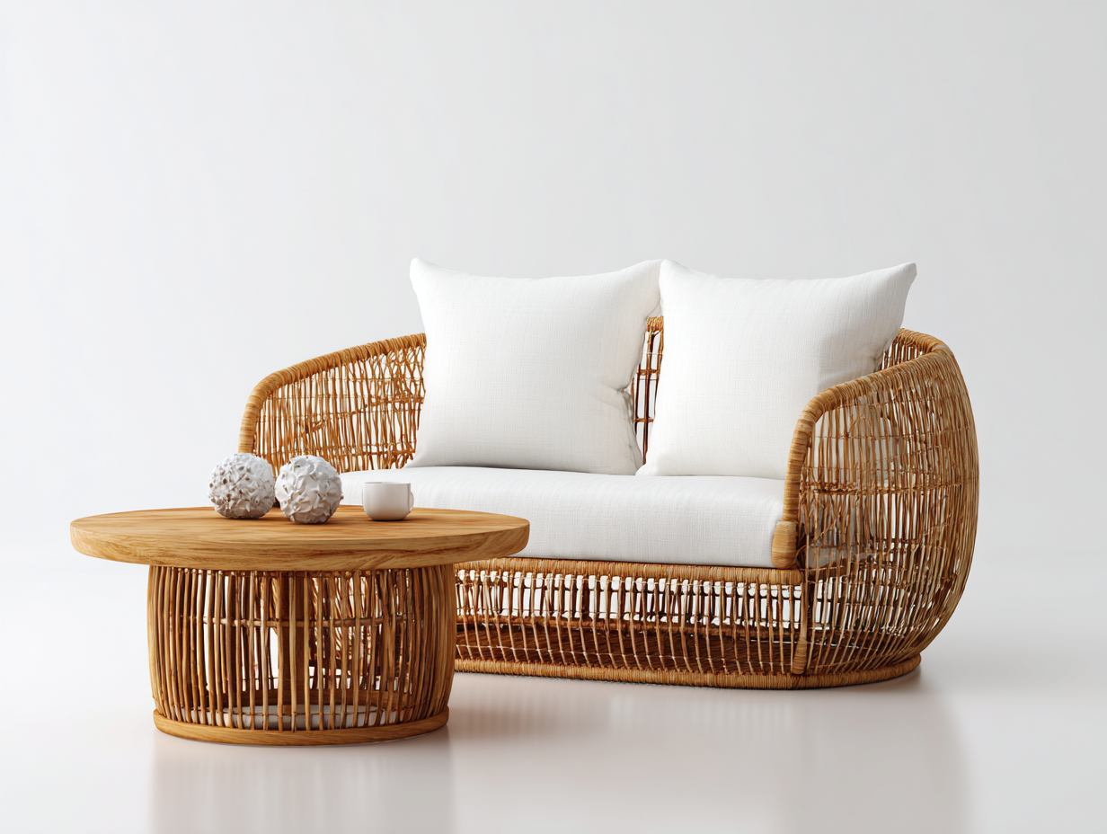 Divani da esterno - rattan-legno-tessuto - 160x85x78 cm - naturale-bianco - stile naturale-Nestuply