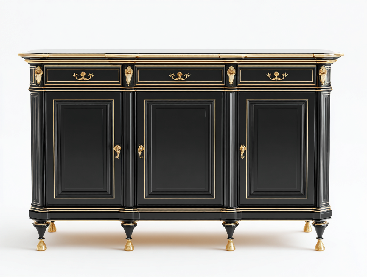 Mobile ingresso-Legno-Metallo-176x45x90 cm-Nero-Oro-Stile classico-Nestuply