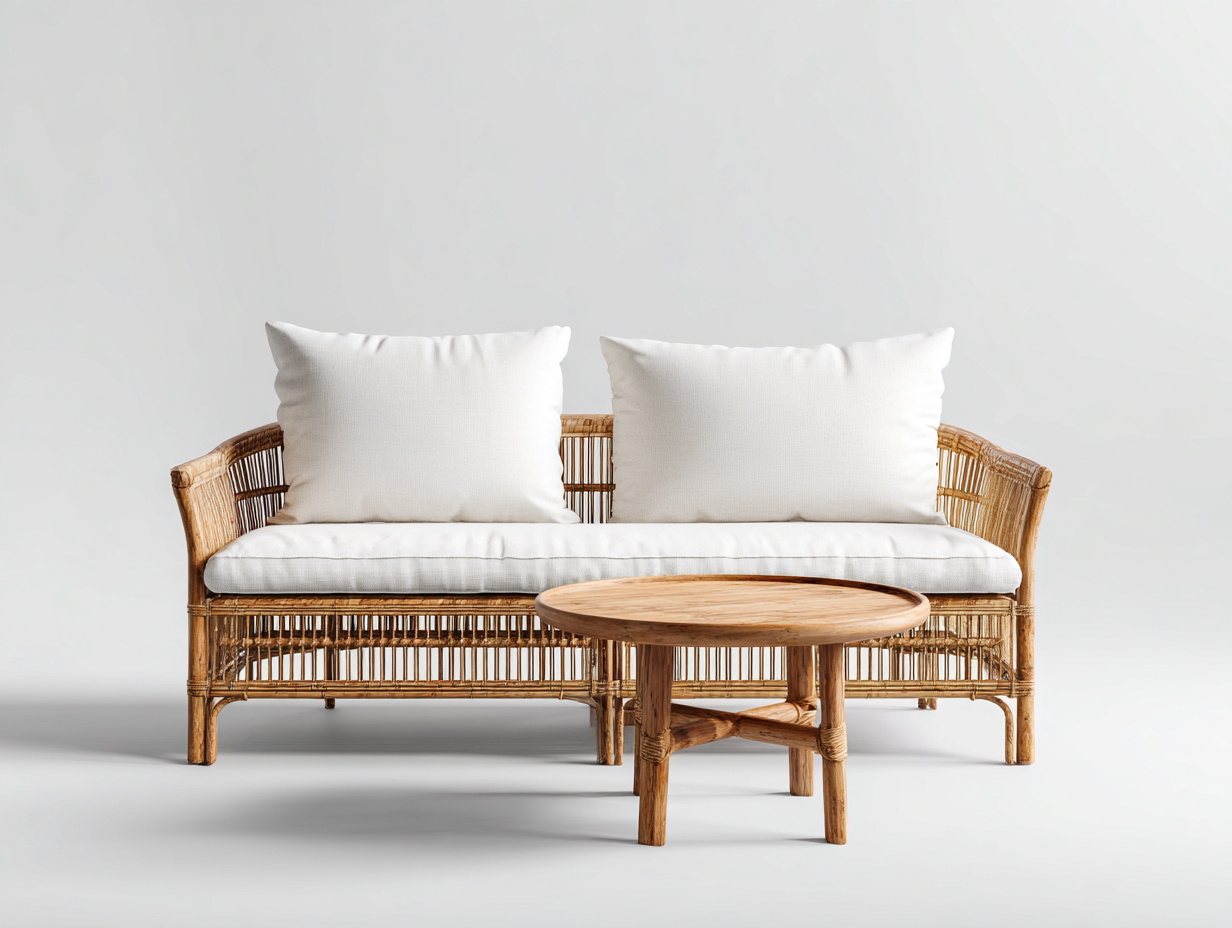 Divani da esterno - rattan-legno-tessuto - 170x85x78 cm - naturale-bianco - stile naturale-Nestuply