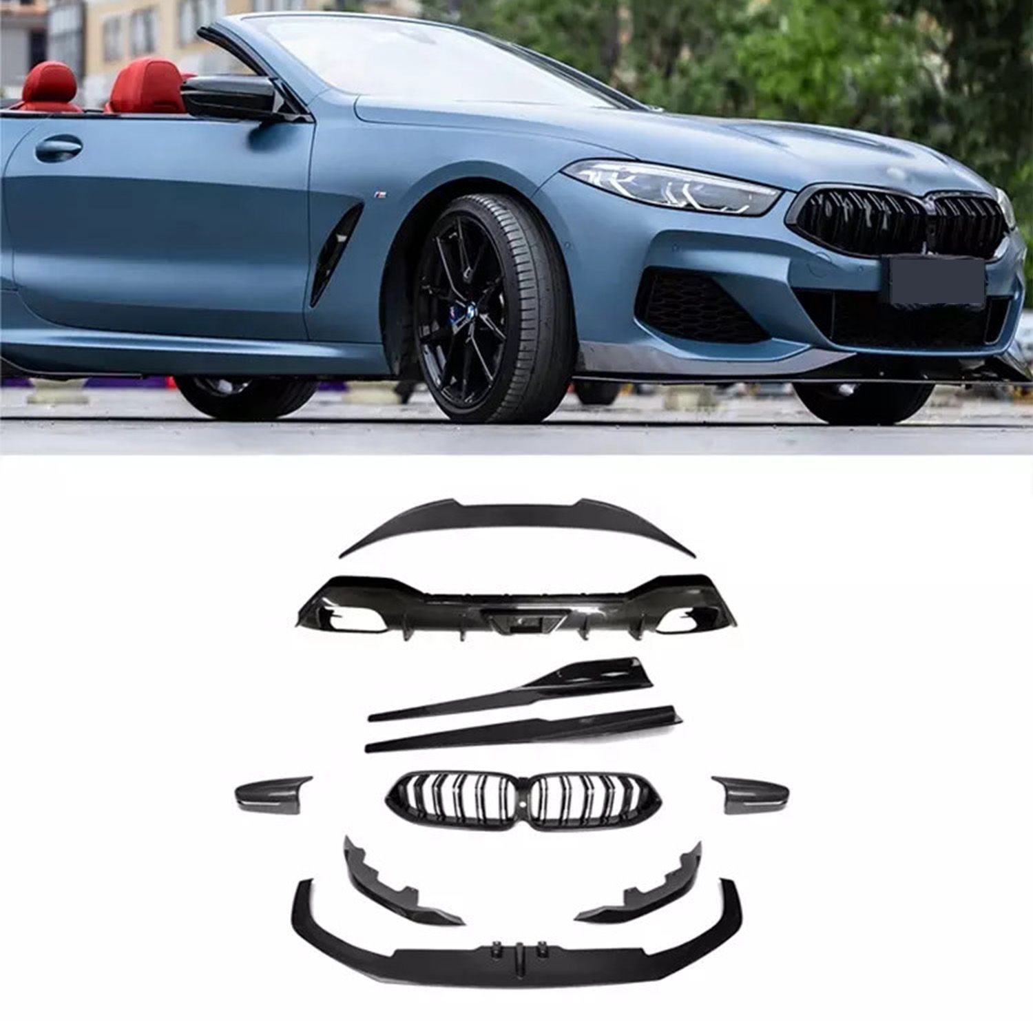 Auto Parts Bodykit AC Style Dry Carbon Fiber Front Rear Lip Side Skirt Rear Wing Mirror Cover Grille for BMW 8 850I G15