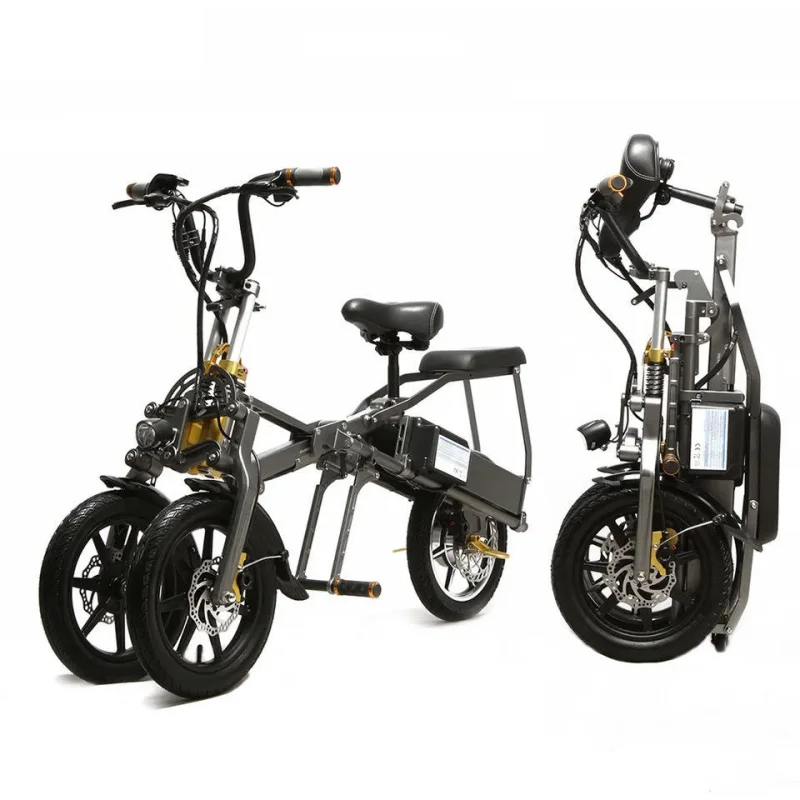 48V 500W Etrike Long Range 70KM 14 Inch Foldable Electric Bike 3 Wheel 2 Seater Bicycle Adult Balance Dual Electric Folding Bike
