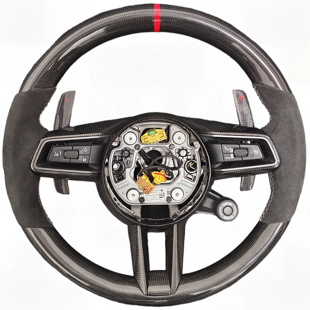 New Porsche Steering Wheel Carbon Fiber + Leather Customizable Stitching for Porsche 911 718 Cayman