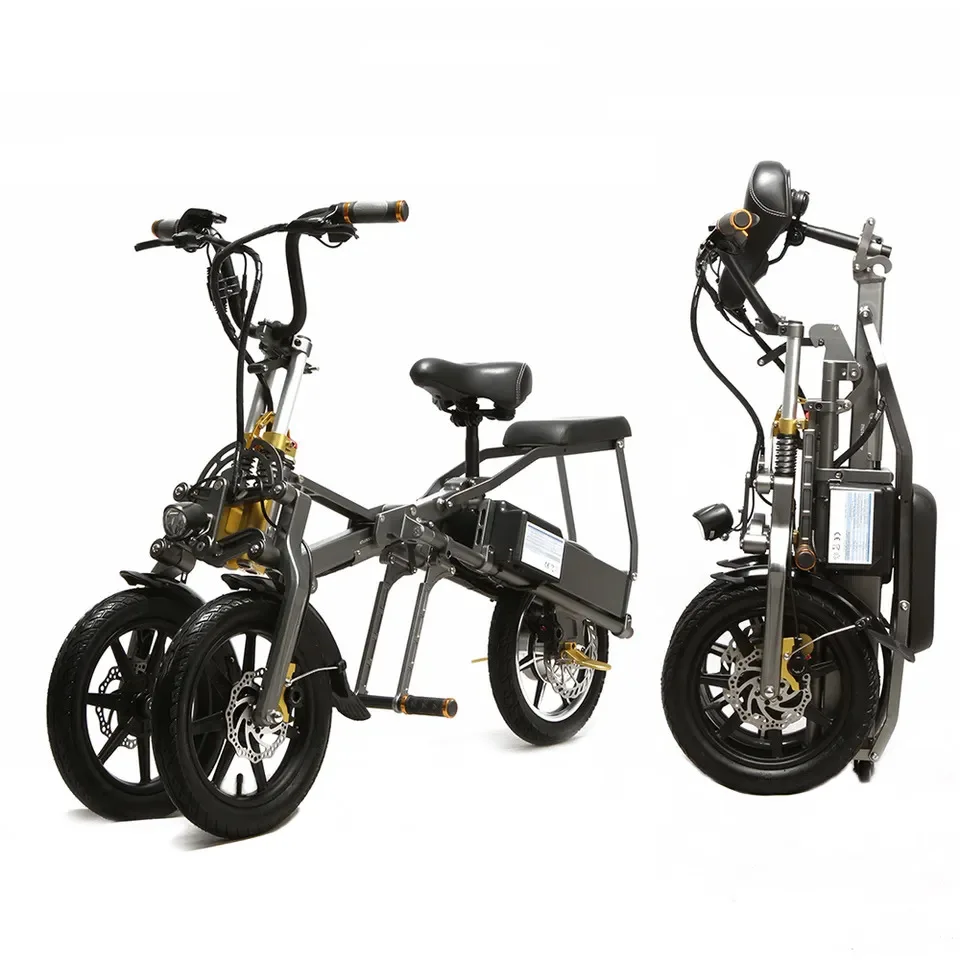 48V 500W Etrike Long Range 70KM 14 Inch Foldable Electric Bike 3 Wheel 2 Seater Bicycle Adult Balance Dual Electric Folding Bike