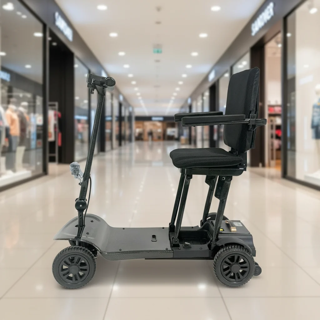 Automatic Folding Electric Elderly Mobility Scooter HENGYI HC702 200W Motor 19mph Lightweight Aluminum Alloy 100kg Capacity 24V