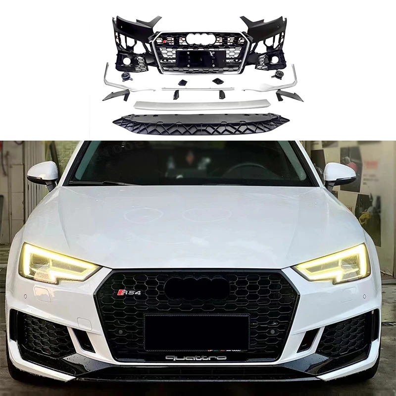 2017-2019 A4 S4 B9 Replacement RS4 style Front bumper and grill Modification Upgrade front bodykit fitment for adui A4 S4 B9