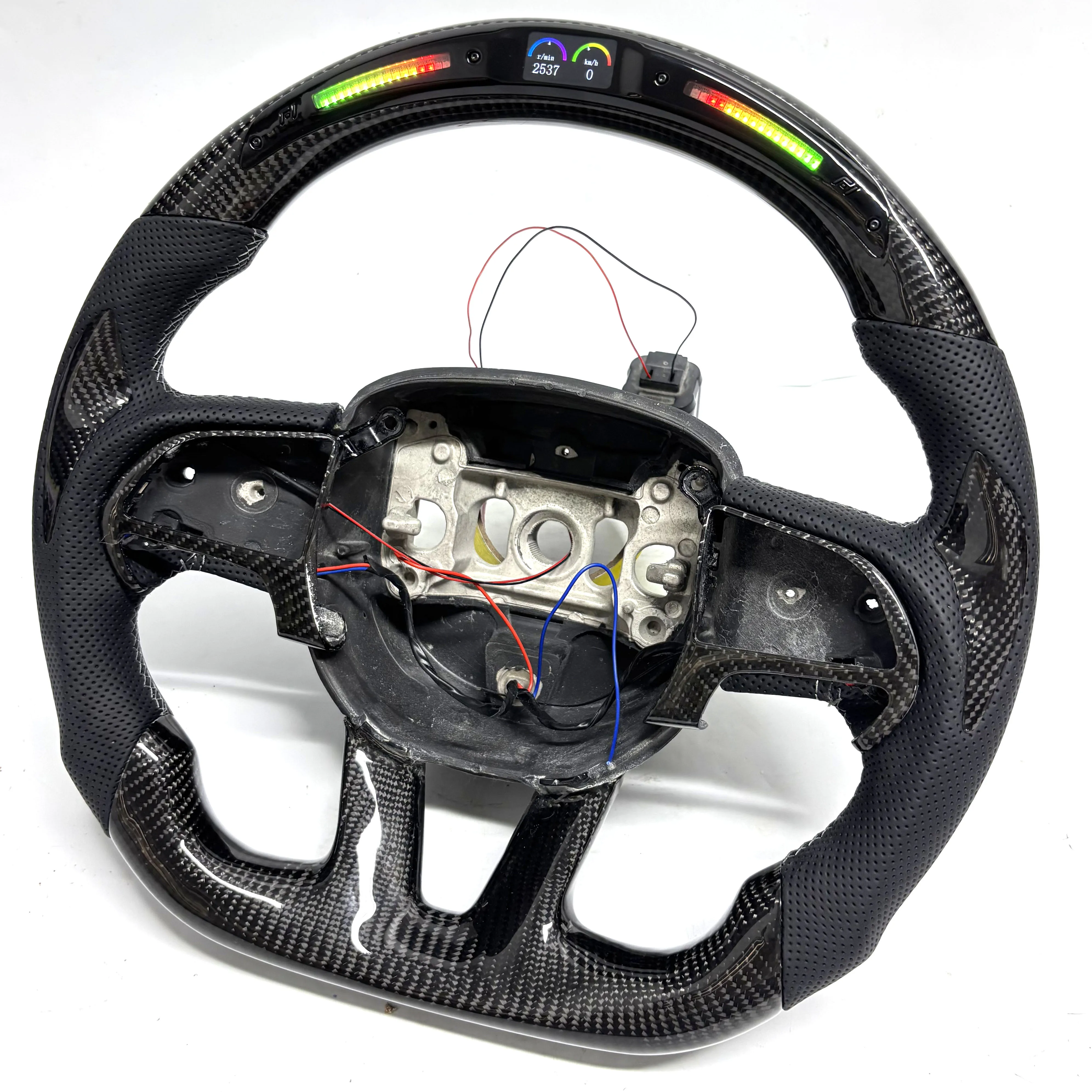 Custom Carbon Fiber Leather Steering Wheel Designed for Dodge Challenger Hellcat Challenger SRT RT Series Charger Models