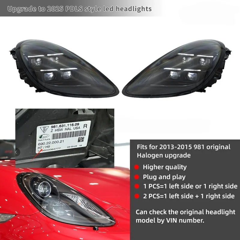 For 2013-2015 981 Upgrade to 2025 Pdls Porsche Boxster ,Cayman LED Headlight