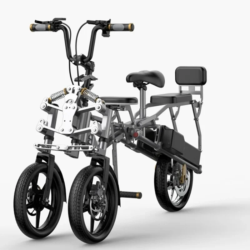 48V 500W Etrike Long Range 70KM 14 Inch Foldable Electric Bike 3 Wheel 2 Seater Bicycle Adult Balance Dual Electric Folding Bike
