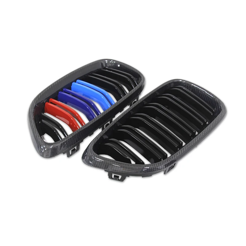 Carbon Fiber Glossy M Color Front Kidney Grille Double-line for BMW  2 Series F22 F23 2014-2016 M Style  Bumper Grill