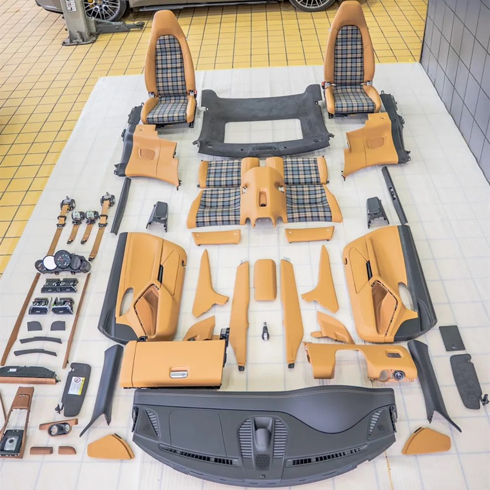 Full Set Luxury Leather Seat Cover Customized Colors Patterns and Logos for Cayenne 957 958 9Y0 Panamera 970 971 Macan 911