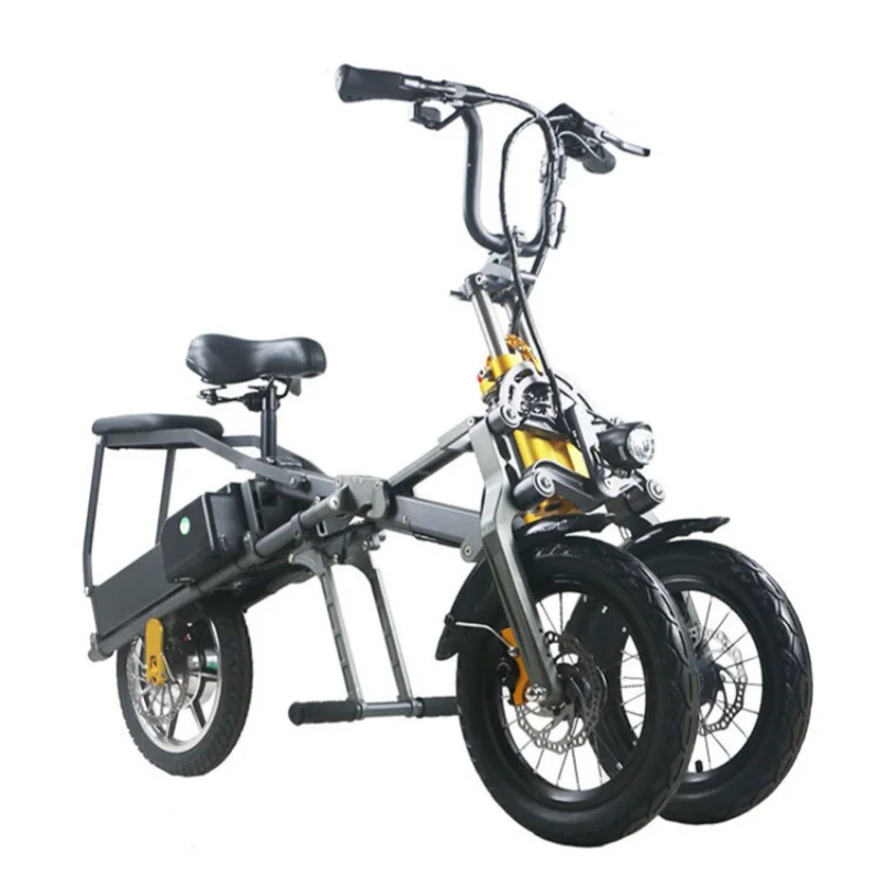 48V 500W Etrike Long Range 70KM 14 Inch Foldable Electric Bike 3 Wheel 2 Seater Bicycle Adult Balance Dual Electric Folding Bike