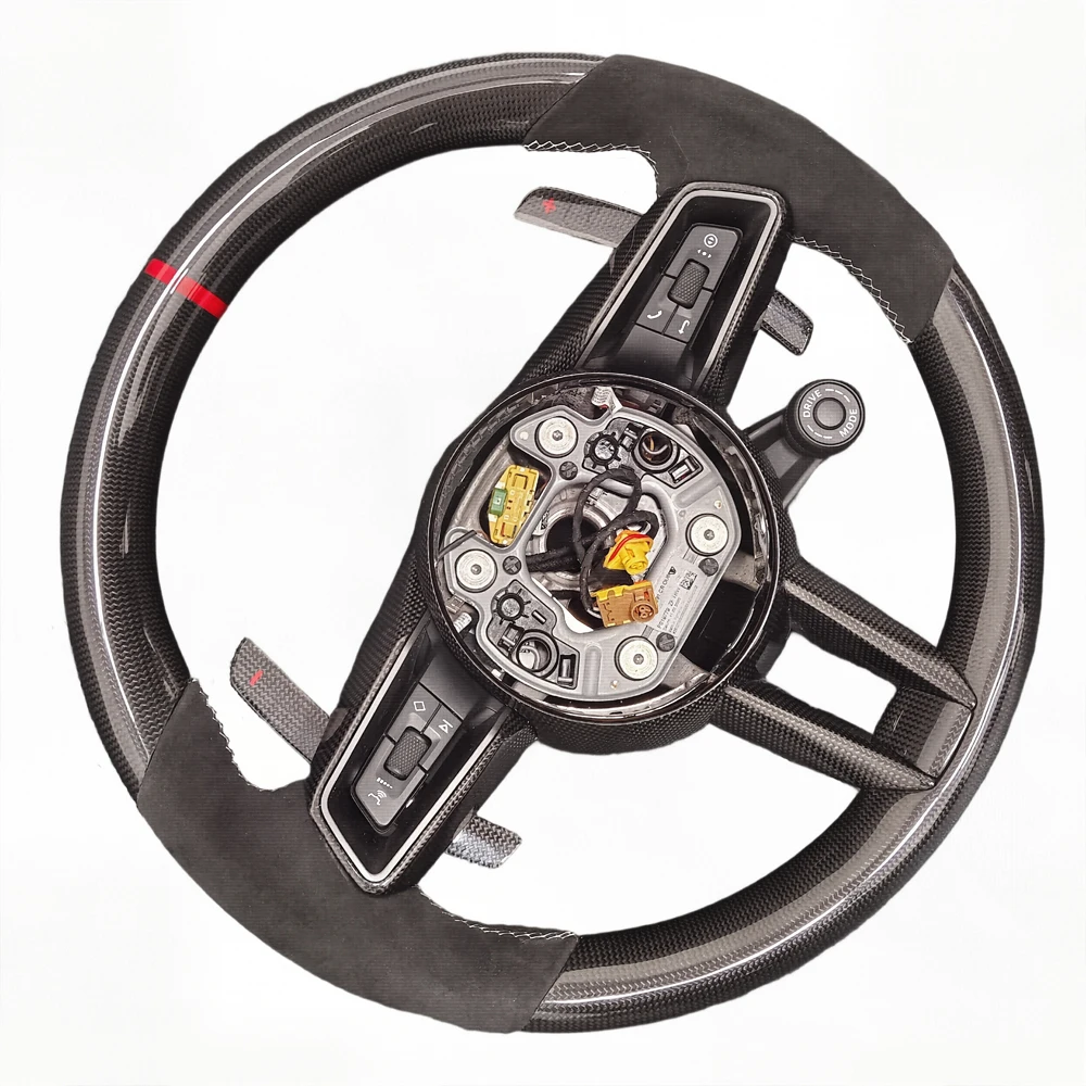 New Porsche Steering Wheel Carbon Fiber + Leather Customizable Stitching for Porsche 911 718 Cayman