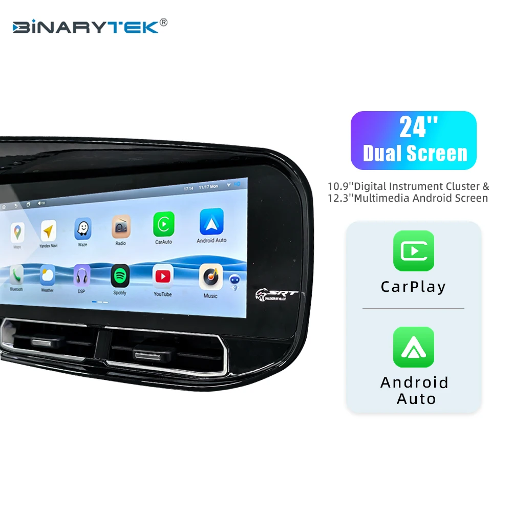 24'' Dual Screen Android Car DVD Player Digital Instrument Cluster for Dod-ge Challenger Hellcat & Charger 2013-2025 Dashboard