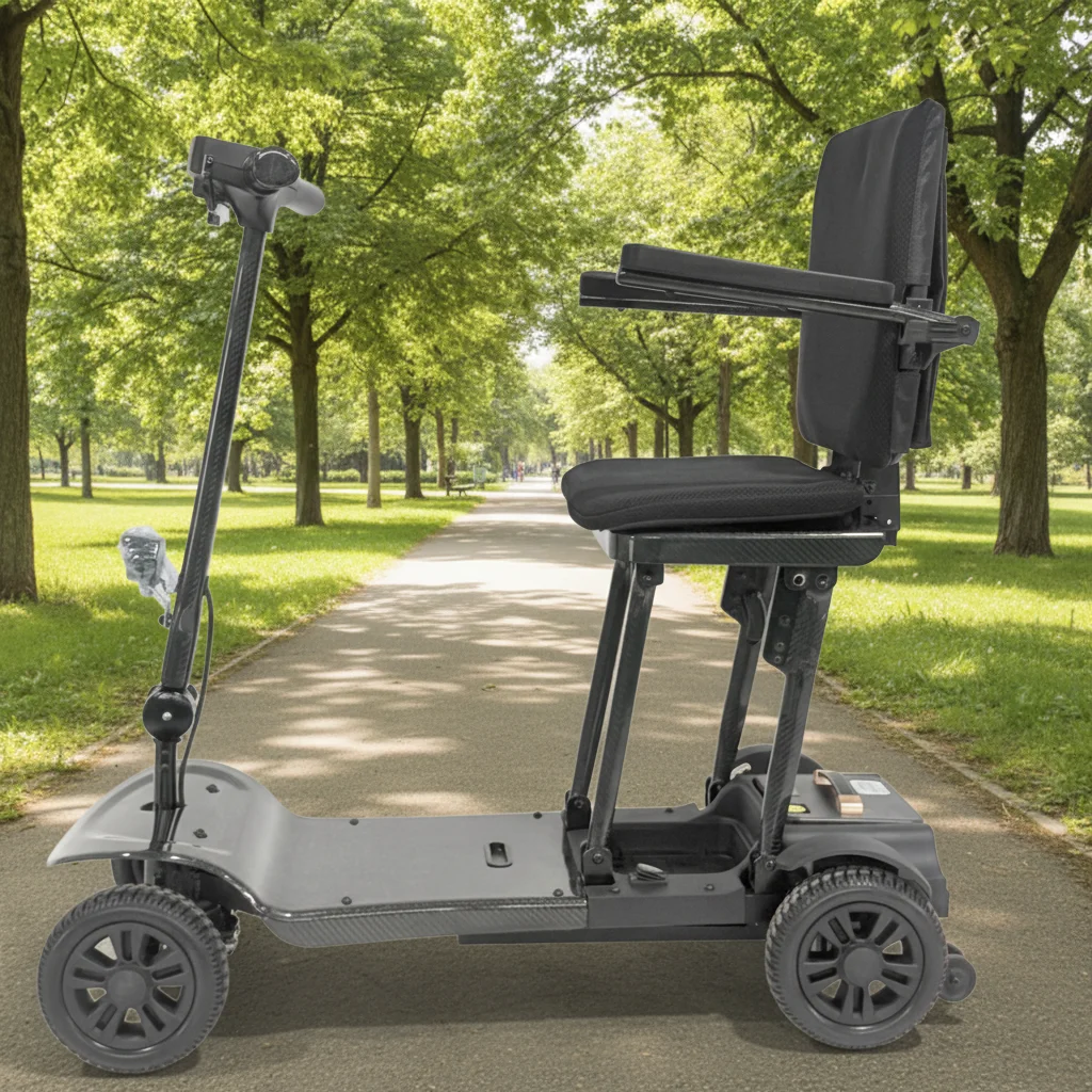 Automatic Folding Electric Elderly Mobility Scooter HENGYI HC702 200W Motor 19mph Lightweight Aluminum Alloy 100kg Capacity 24V