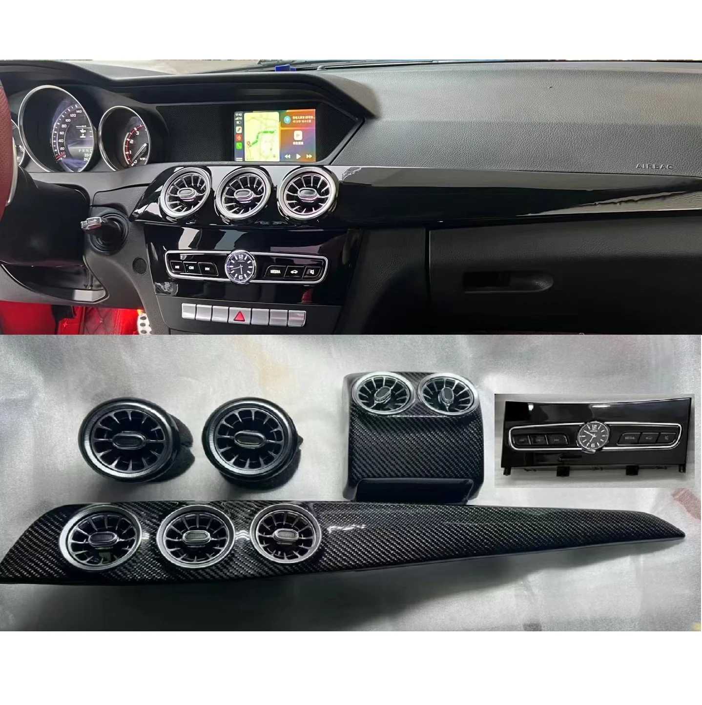 Accessories Interior Turbine Vent Panel Overlay for Mercedes Benz C Class W204 2019 - 2016  Interior Center Console