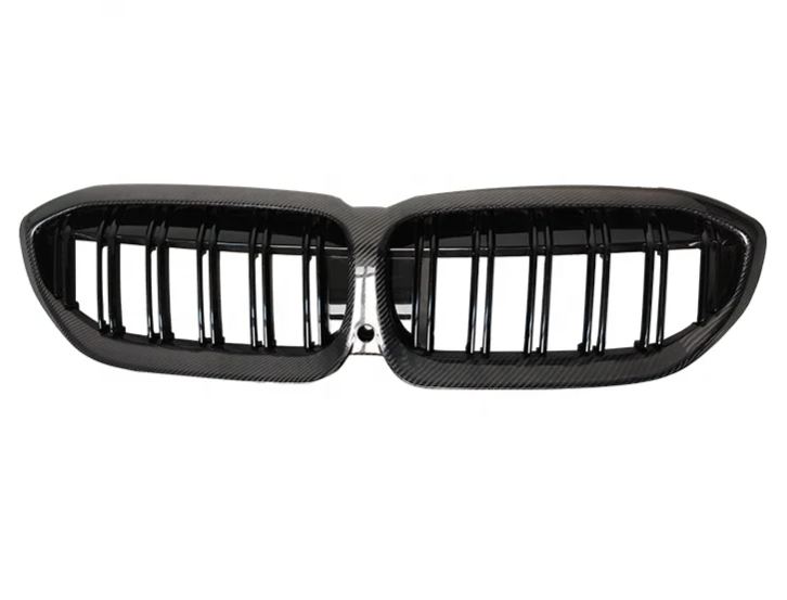 Glossy Black Carbon Fiber Front Kidney Grill Double Line Front Grille for BMW G20 G21 330i M340i 2019 2020 2021