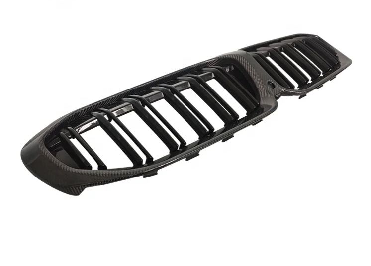 Glossy Black Carbon Fiber Front Kidney Grill Double Line Front Grille for BMW G20 G21 330i M340i 2019 2020 2021