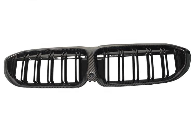 Glossy Black Carbon Fiber Front Kidney Grill Double Line Front Grille for BMW G20 G21 330i M340i 2019 2020 2021