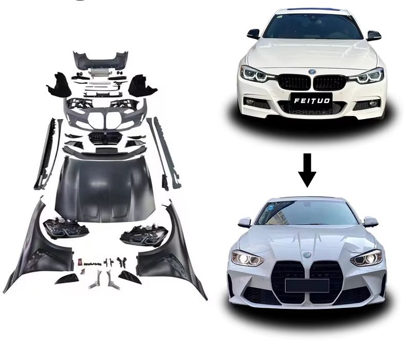 FEITUO Wide Body Kit for BMW 3 Series F30 Upgrade to G80 M3 with High Quality Car Bumpers Grill Side Skirt Tail Throat Headlamp