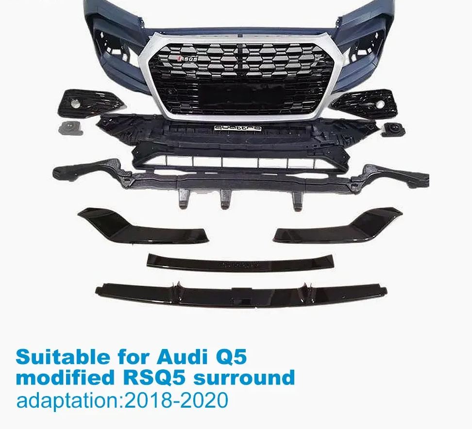 2018-2020 for Audi Q5 Modified with RSQ5 Front Bumper, Including Black and Silver Grille, RSQ5 Sport-style Front Bumper Assembly