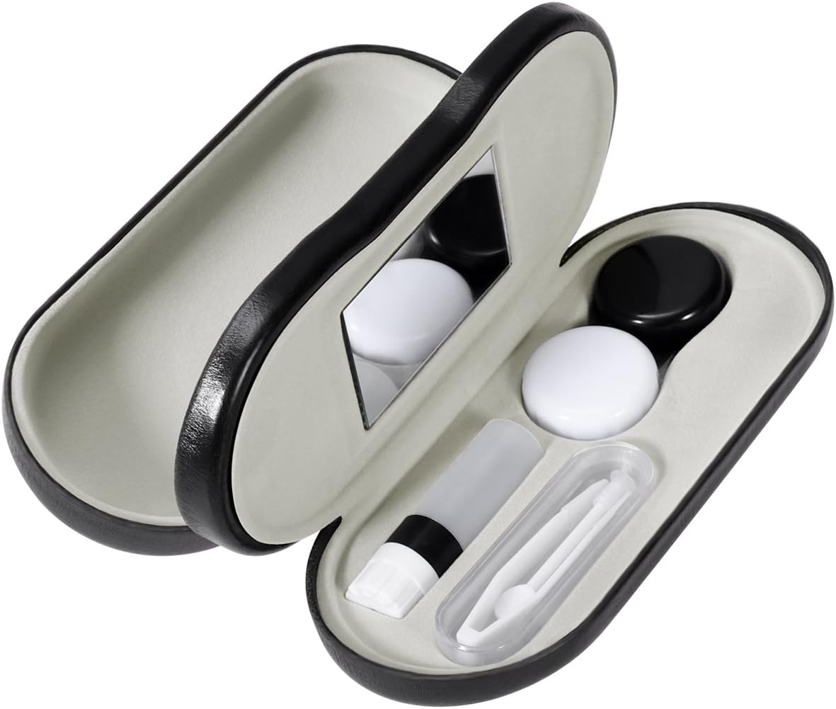 2 in 1 Double Sided Portable Contact Lens Case and Glasses Case with Built-in Mirror