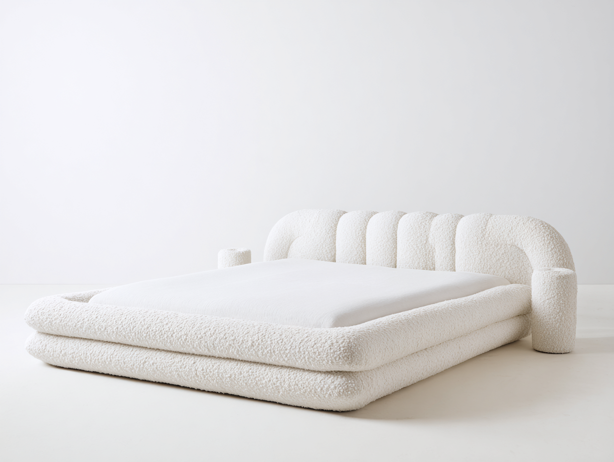 Lit double revêtement tissu 200x160x90 cm - blanc - style contemporain-Casamyloft