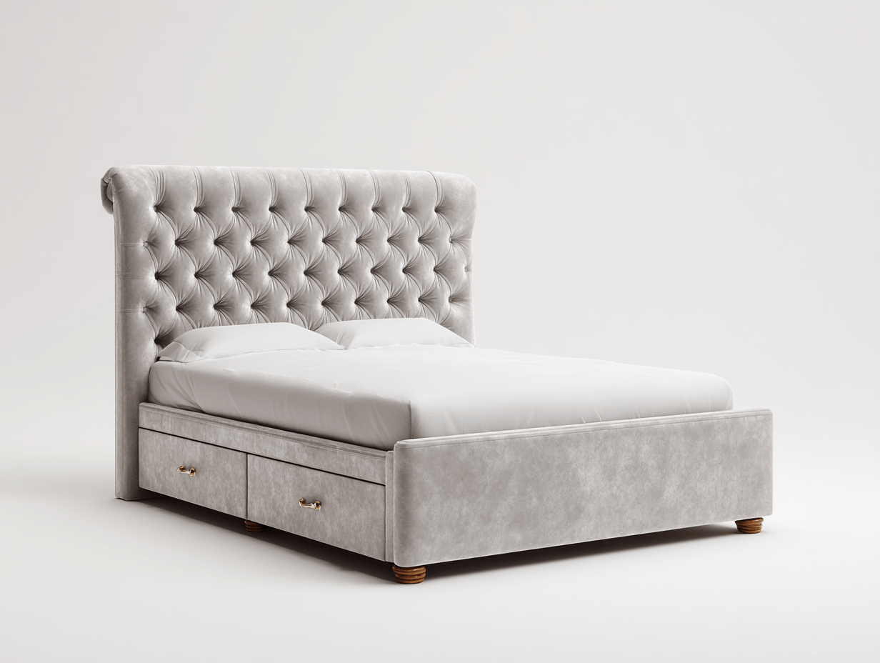 Lit double - revêtement en tissu capitonné et structure en bois - 200x160x120 cm - gris clair - style classique-Casamyloft