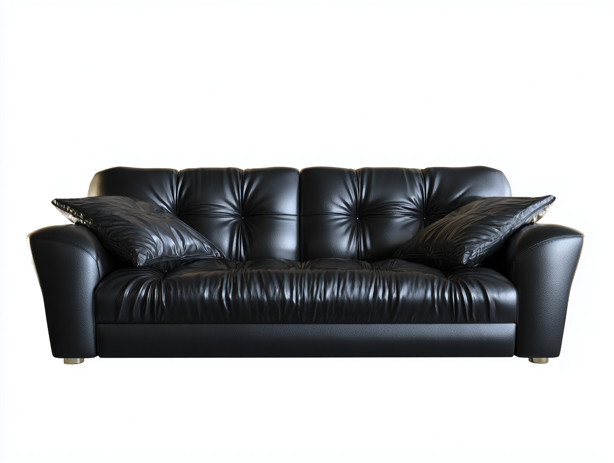 Canapé 3 places revêtement cuir et structure stable 215x95x85 cm - Noir - Design intemporel-Casamyloft