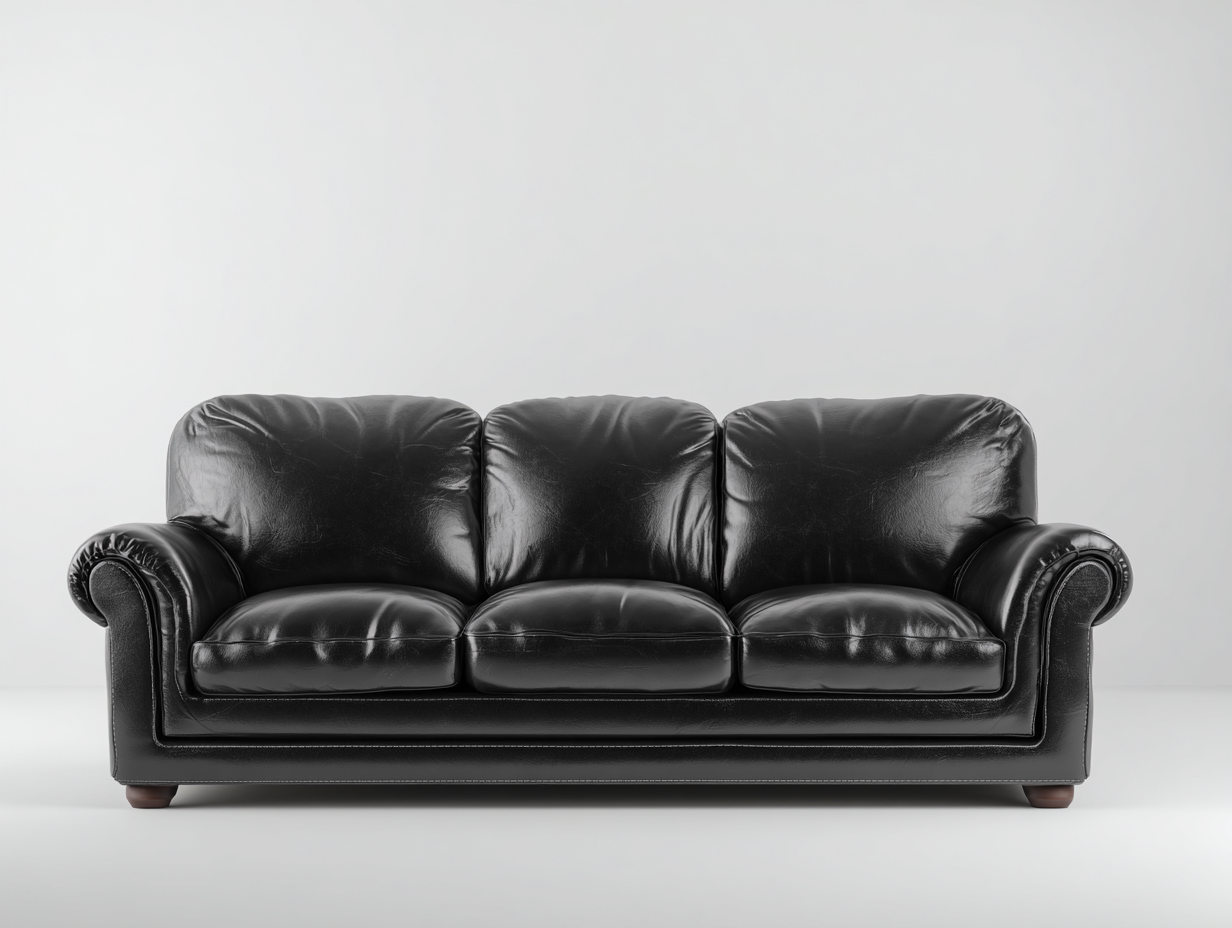 Canapé 3 places revêtement cuir synthétique 225x95x90 cm - noir - style intemporel-Casamyloft