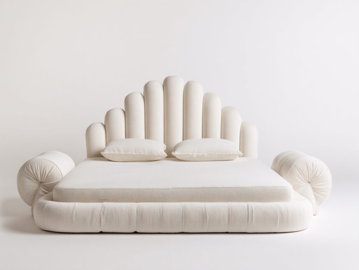 Lit double - revêtement en tissu rembourré et structure en bois - 200x180x115 cm - blanc cassé - design contemporain-Casamyloft