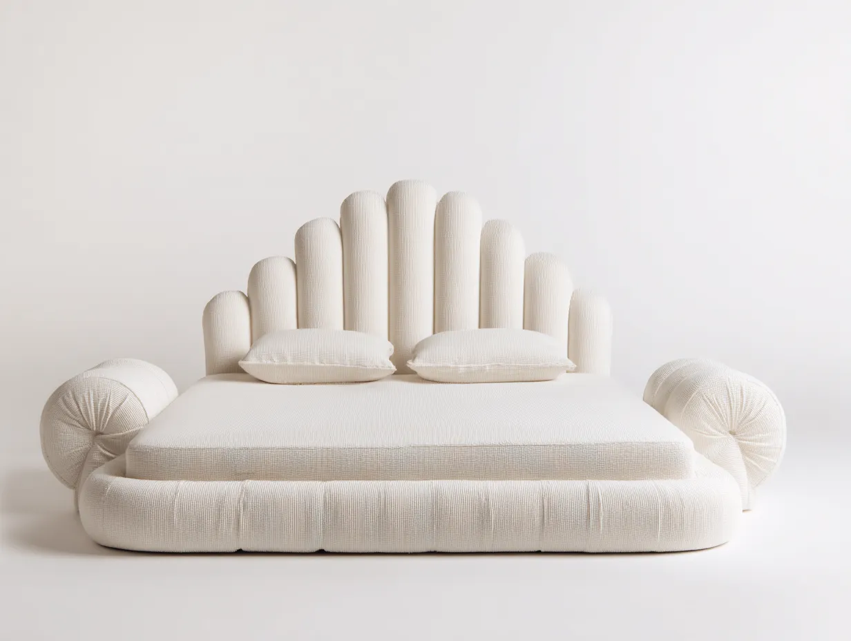 Lit double - revêtement en tissu rembourré et structure en bois - 200x180x115 cm - blanc cassé - design contemporain-Casamyloft