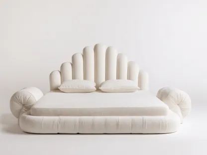 Lit double - revêtement en tissu rembourré et structure en bois - 200x180x115 cm - blanc cassé - design contemporain-Casamyloft