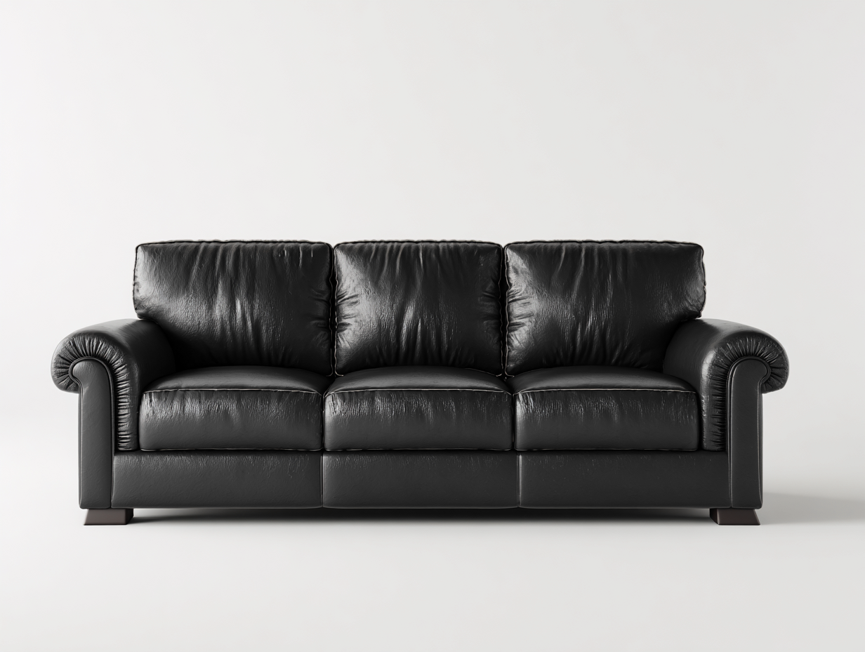 Canapé 3 places revêtement cuir 215x95x85 cm - noir - style classique-Casamyloft