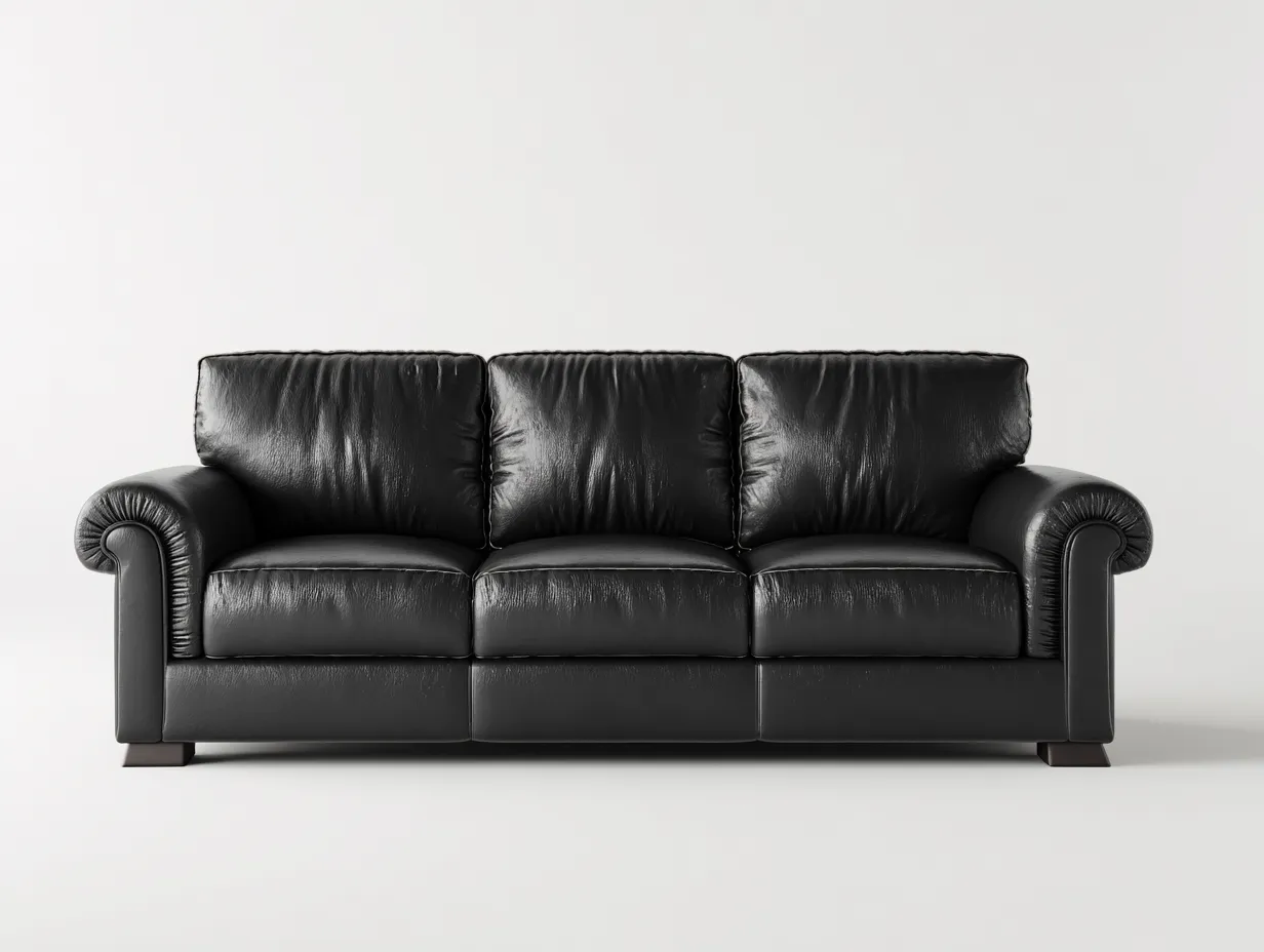 Canapé 3 places revêtement cuir 215x95x85 cm - noir - style classique-Casamyloft