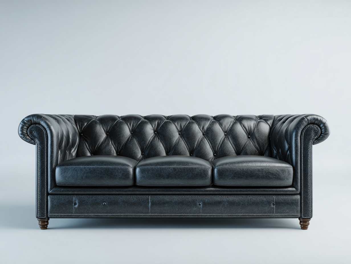 Canapé 3 places revêtement cuir et structure stable 220x95x85 cm - Noir - Style classique-Casamyloft