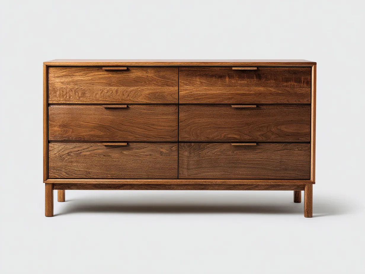 Commode en bois massif 6 tiroirs 150x45x85 cm - Bois naturel - Style contemporain-Casamyloft