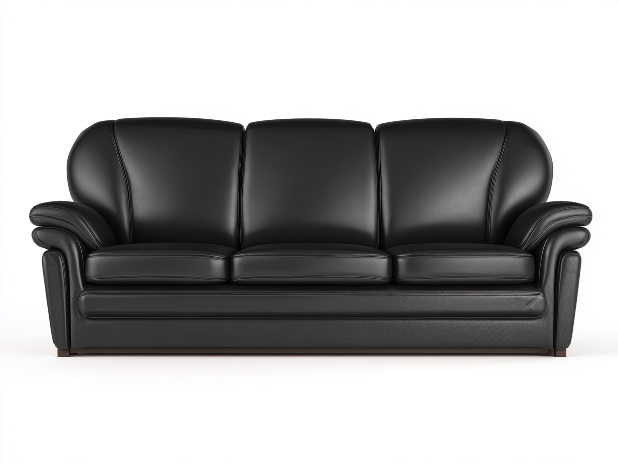 Canapé 3 places - revêtement en simili cuir et structure en bois - 215x92x90 cm - noir - style classique-Casamyloft